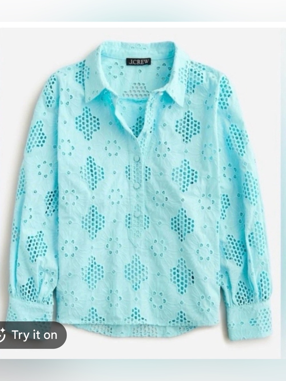J Crew Eyelet Popover Top Blue Turquoise Large NWT